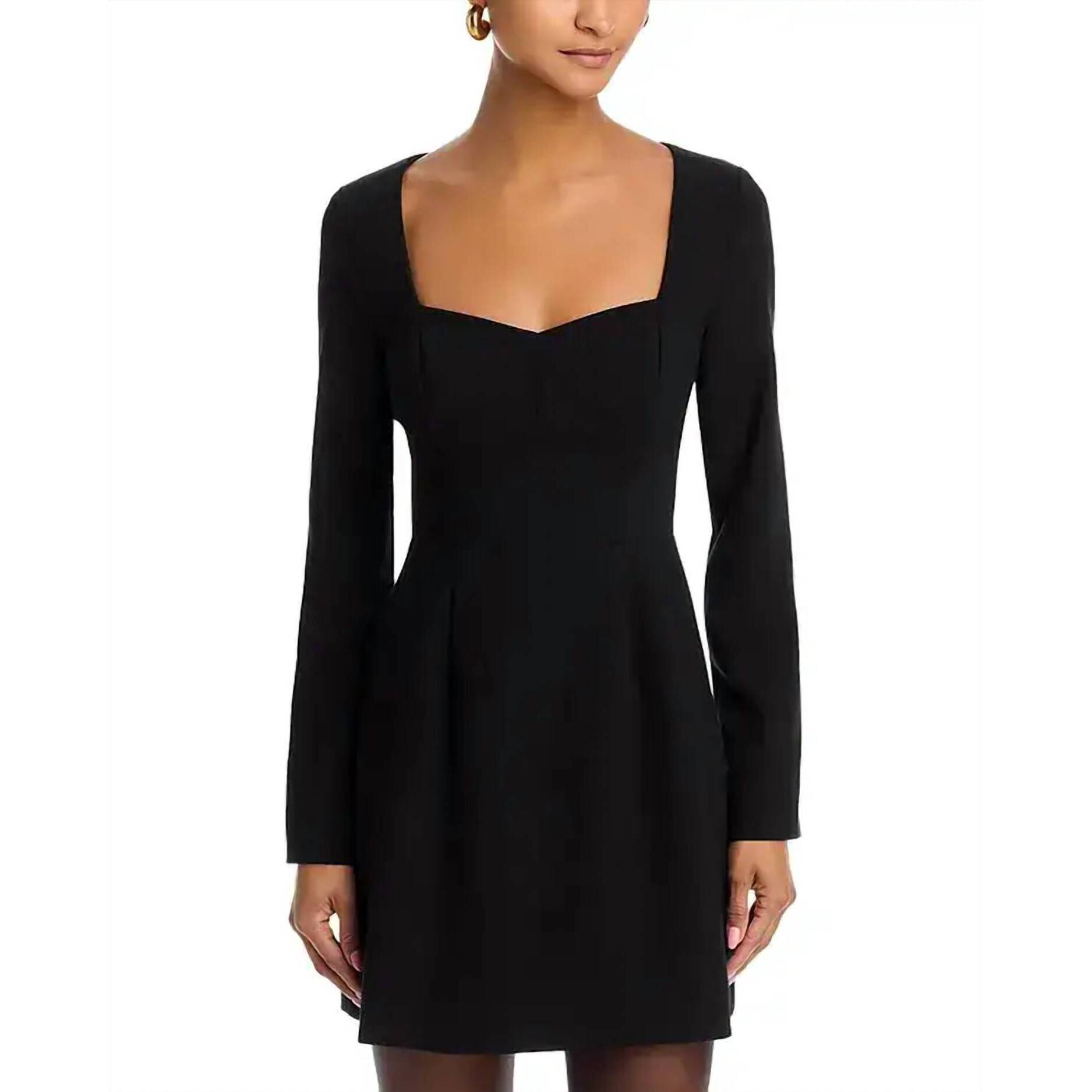 New French Connection Whisper Sweetheart Long Sleeve Mini Dress In Black